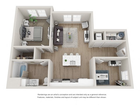 Floor plan for 1 bed, 1 bath, 825 sqft